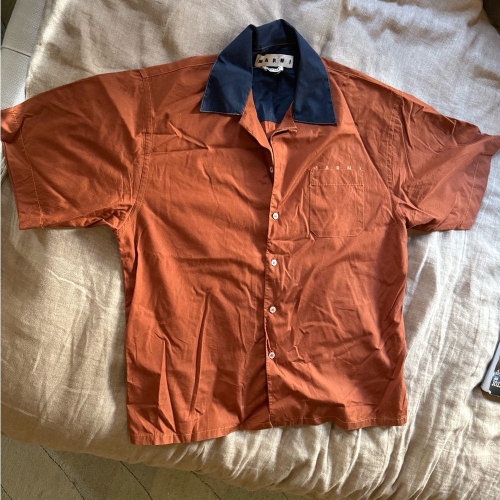 Marni Orange and Navy Casual Button Down Shirt